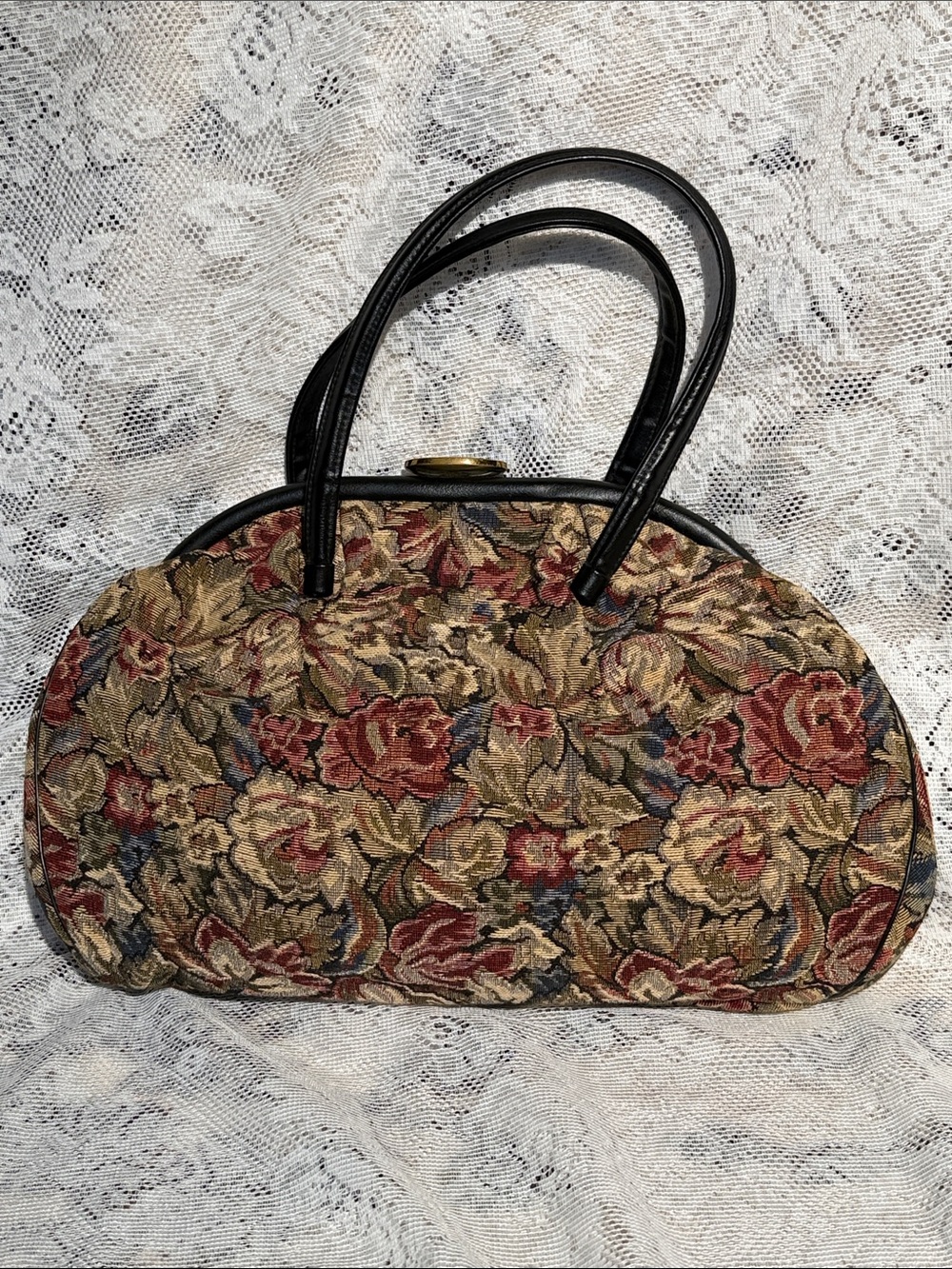 Vintage Empress Floral Tapestry Top-Handle Bag in Multicolor